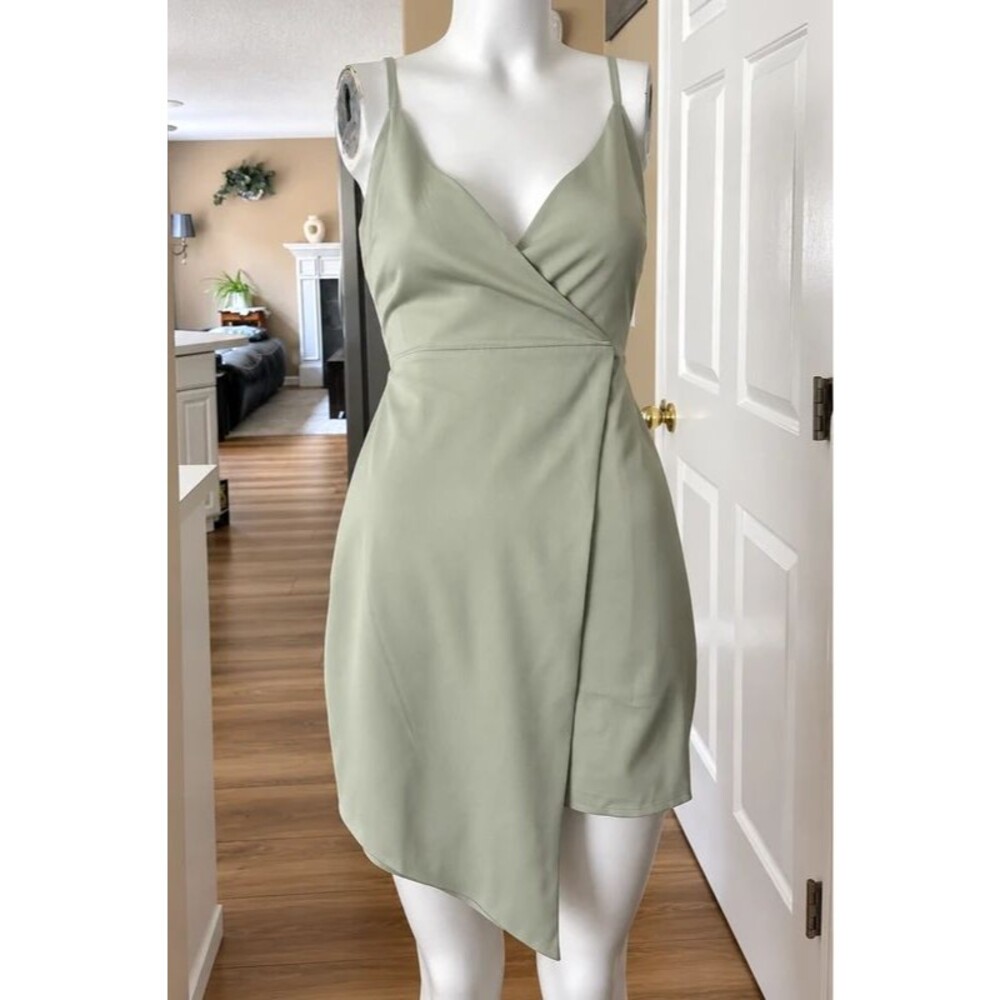 Lulus-What a Stunner Sage Green Satin Mini Dress XS New